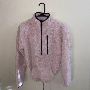 Retro fuzzy pink fluffy puffer quarter zip jacket hipster long sleeve y2k Sherpa